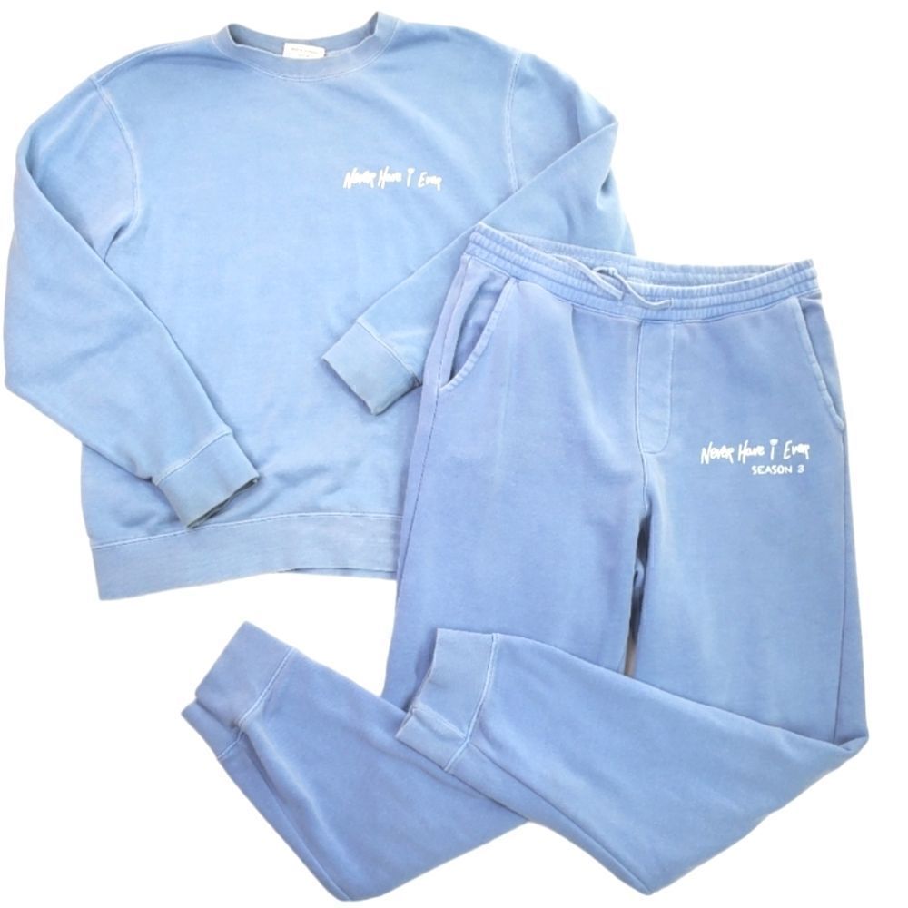 Phenomenal Blue Pullover Sweater and Jogger Never Have I Ever Slogan Size Medium